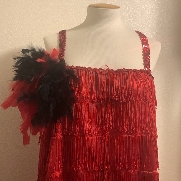 Flapper costume size L  red fringe guc - Picture 2 of 8